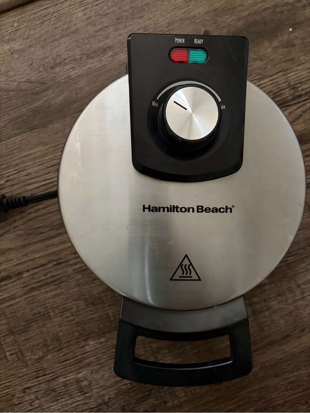 Hamilton Beach Stainless Steel Waffle Maker with Black Controls and Handle